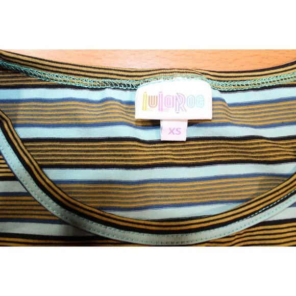 Womens Lularoe Gigi Short Sleeve SS Shirt Top XS Beige Teal Striped NWT - Picture 3 of 5